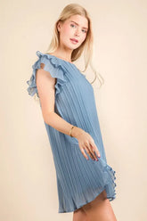 VERY J Plus Size Ruffle Sleeve Pleated Woven Mini Dress OutfitFlow